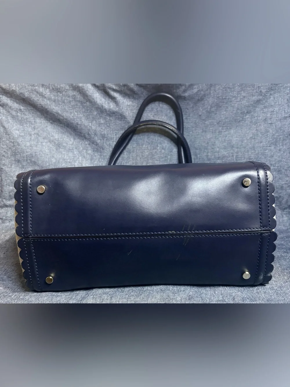 EUC Kate Spade Marguerite Lilac Road Navy Blue Leather/Canvas Shoulder Bag Purse
